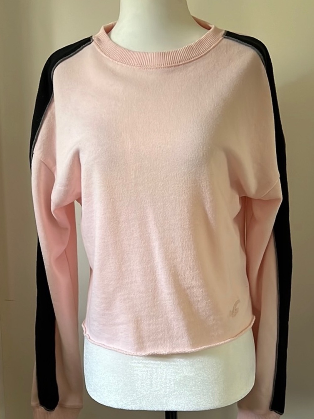 Hollister • Women’s Size XS • Pink Pullover Sweatshirt, Black Shoulder Stripes